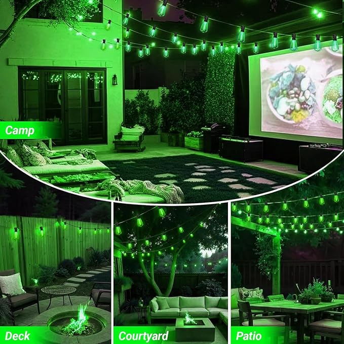LAMPHOME 4-Pack 26Ft ST38 Green St Patrick's Day Patio Lights，Outdoor String Light with 12+1 Shatterproof LED Edison Bulbs, Waterproof String Lights for Bistro Christmas Party Decor