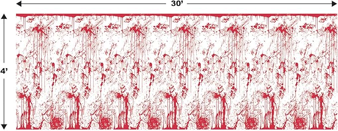 Beistle Bloody Wall Backdrops – 2 Realistic Dripping Blood Printed Plastic Wall Coverings for Halloween Haunted House Party Décor Indoor Spooky Scene Background Display, 4 Ft x 30 Ft Each