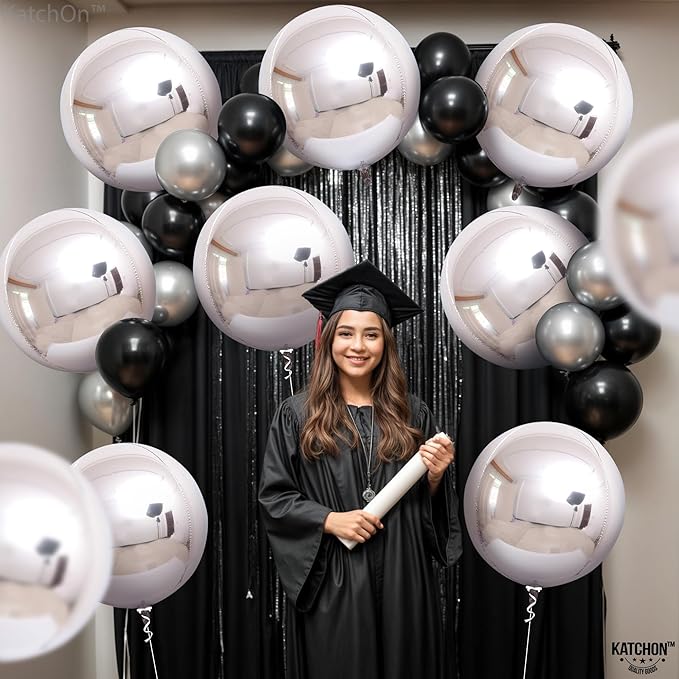 KatchOn, Huge Metallic Silver Balloons - 22 Inch, Pack of 12 | 4D Round Mylar Balloons for Silver Party Decorations, Birthday Party, Graduation Decorations 2026, Engagement, Prom Decorations 2026