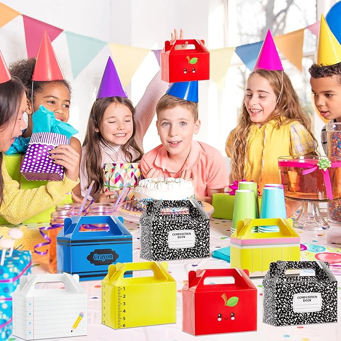 24Pcs Back to School Gift Boxes First Day of School Party Treat Boxes Pencil Crayon Apple Goodie Candy Box Teacher Appreciation Party Favor for Student Preschool Kindergarten Classroom Decorations