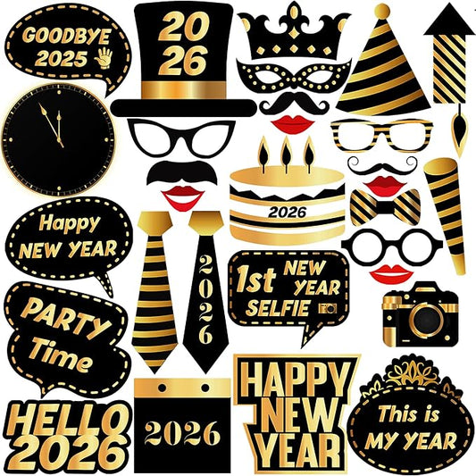 KatchOn, New Years Photo Booth Props 2026 - Pack of 30 | New Years Eve Party Supplies 2026 | Happy New Years Decorations 2026 | NYE Photo Booth Props for NYE Decorations 2026