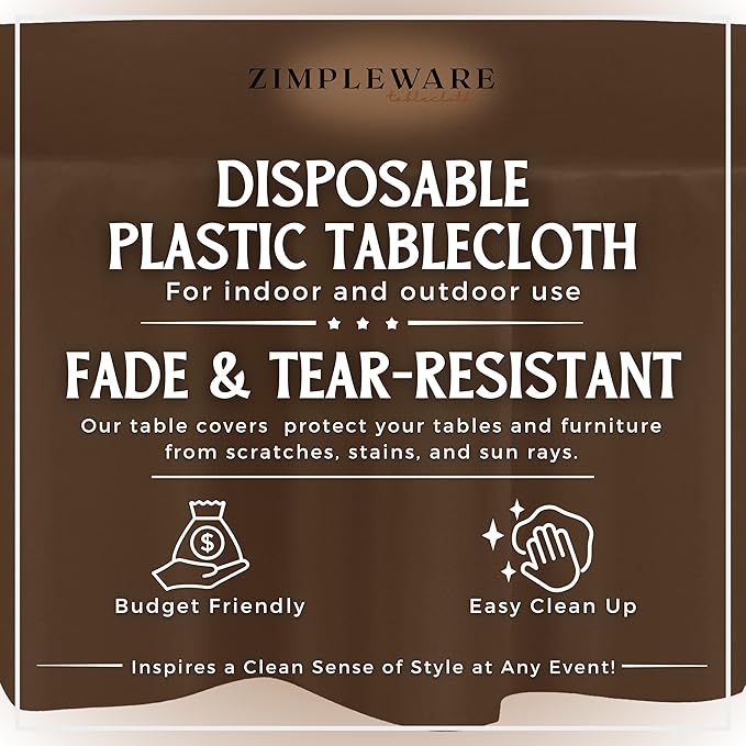 ZIMPLEWARE Premium Brown Plastic Table Cloth Disposable (12 Pack) Round Tablecloth (84in) Party Table Cloths Disposable, Perfect Table Cloth Round Cover for Any Table Up to 6 Feet