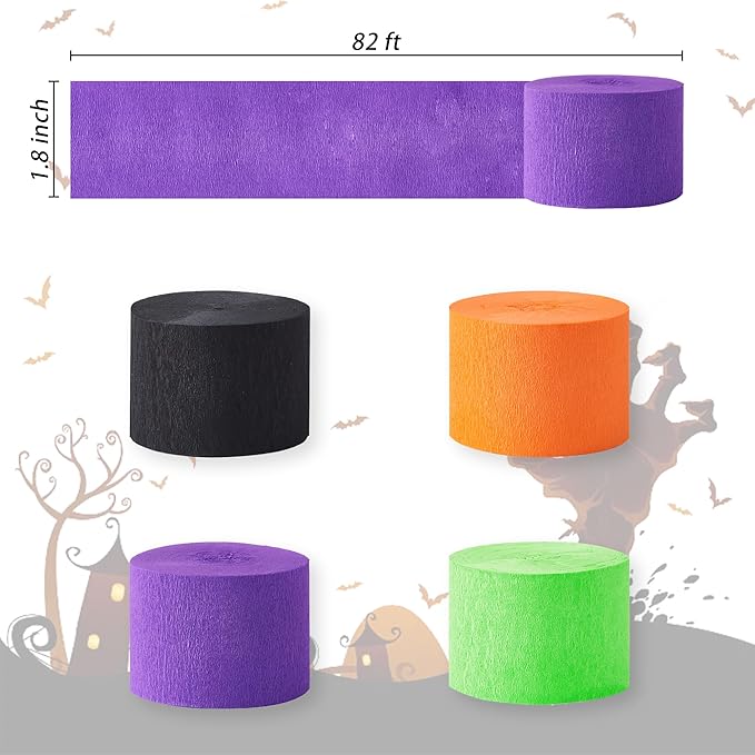 Halloween Party Streamers, Black Orange Purple Crepe Paper Kit 8 Rolls, Halloween Decorations Ceiling Hanging Backdrop Scary Party Supplies DIY Crepe Paper Roll