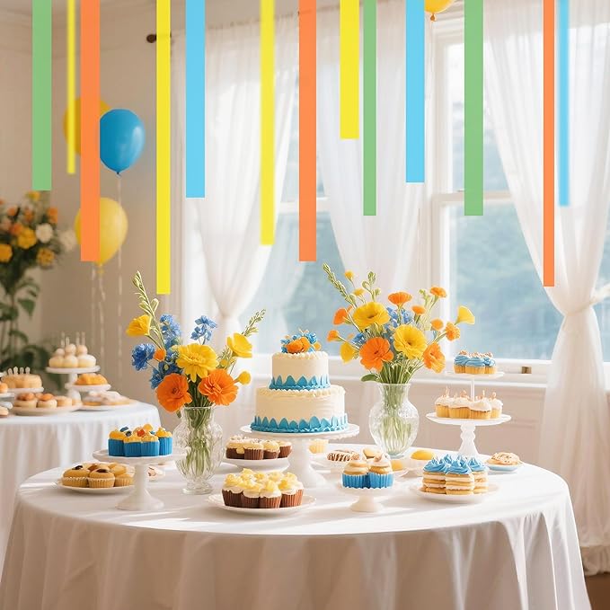 8 Rolls Crepe Paper Streamers, Orange, Yellow, Green and Blue Streamers Party Decorations for Birthday Baby Shower Bridal Shower Wedding Bachelorette Party Boho Decor