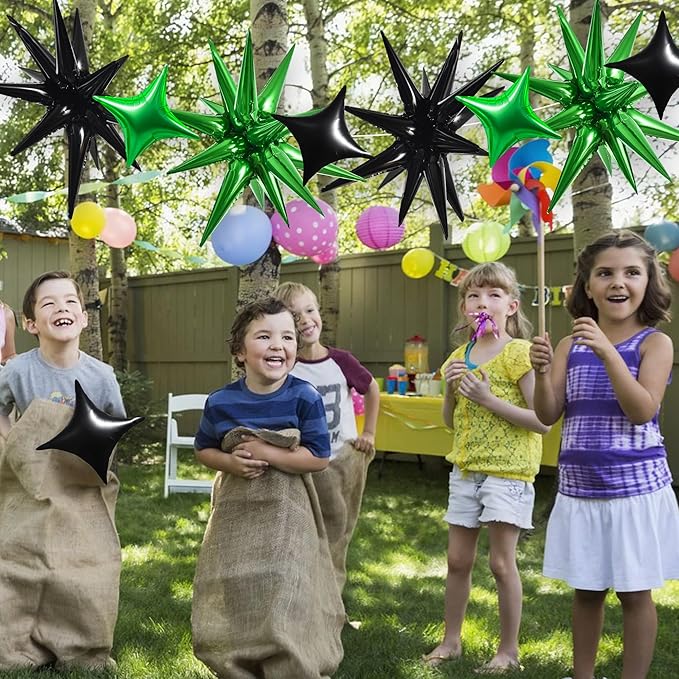 TONIFUL 22Inch 18Pcs Black Green Large Explosion Star Mylar Balloons and 10Inch Four Pointed Star Balloons Set for Christmas New Year Birthday Wedding Bridal Shower Anniversary Photo Booth Supplies