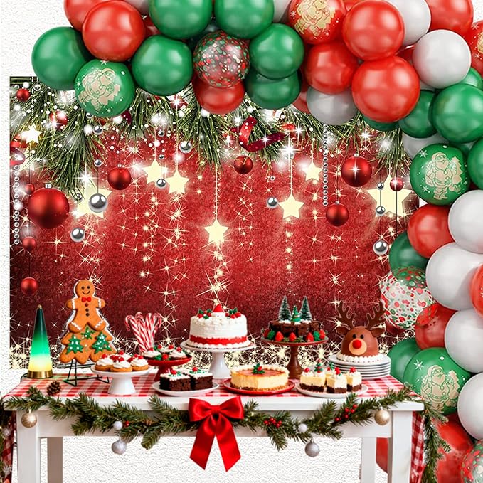 Mocsicka Christmas Backdrop Red Ball Xmas Merry Christmas Party Decorations for Family Holiday Christ for Photography Photo Booth Props (Red, 7x5ft(82"x60"))