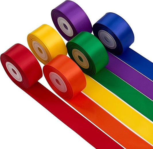 Rainbow Satin Ribbon 1 Inch x 60 Yards, Colorful Multicolor Fabric Ribbon for Crafts, Gift Wrapping, Bows, Garland, Sewing, Tulle, Birthday Party Decorations and DIY Decor