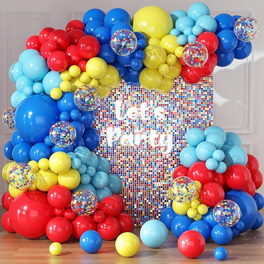 Carnival Circus Balloons Garland Arch Kit for 164pcs Red Blue Yellow Rainbow Multicolor with Confetti Balloons for Carnival Theme Birthday Party Decorations