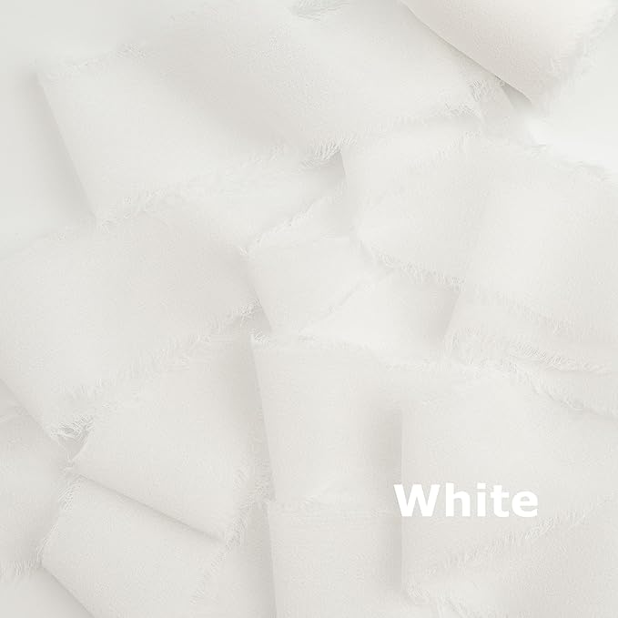 White Chiffon Ribbon, Silk 1.5''x21Yd Handmade Frayed Fringe Ribbons for Wrapping, DIY Bows, Invitations, Bridal Bouquets, Crafts, Birthday, Wedding, Halloween, Party Decorations, 3 Rolls