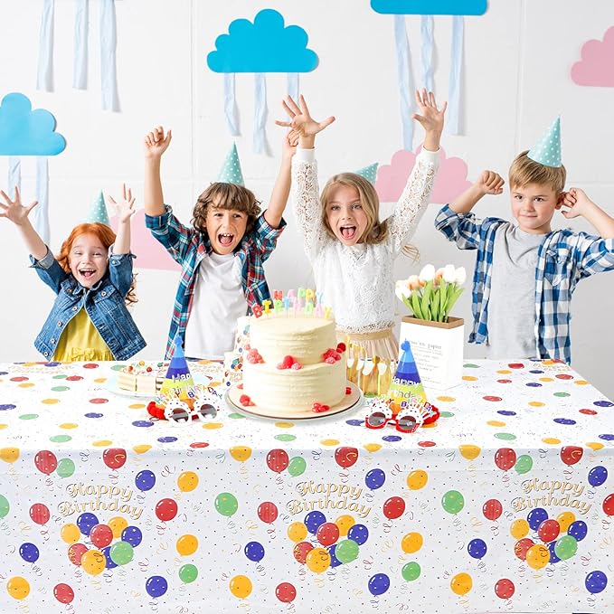 6 Pack Happy Birthday Plastic Tablecloths,108" x 54"Rectangle Disposable Table Covers for Picnic Birthday Wedding Parties (Balloon)
