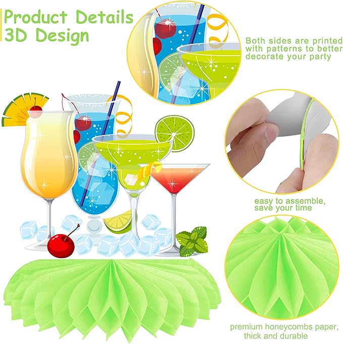 Cocktail Theme Honeycomb Centerpieces Margarita Birthday Party Decorations Margs & Matrimony Bachelorette Party Centerpiece Decoration for Cocktail Martini Themed Party Mexican Fiesta Supplies