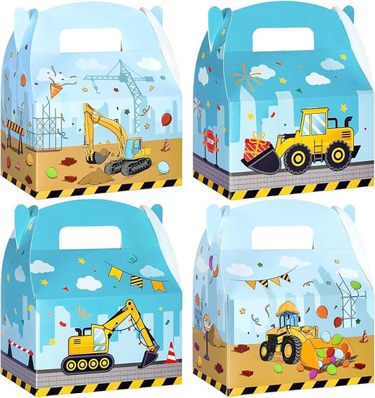 WERNNSAI 12 Pack Construction Party Boxes - Construction Birthday Supplies Truck Gifts Box for Kids Yellow Blue Truck Candy Bags Tractor Party Favor for Boys Holiday Baby Shower Decor