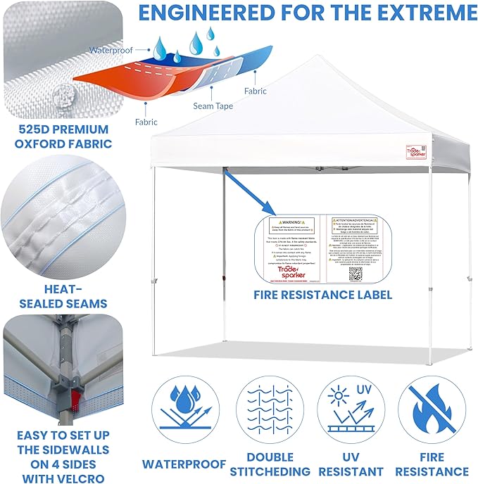 Tradesparker 10x15 Pop Up Canopy Tent,Commercial Movable Canopy with ApexCore LED&Rugged Casters-Instant Easy Setup Shelter Canopies with Weight Bags&Stakes for Outdoor Events Markets Vendors,Red