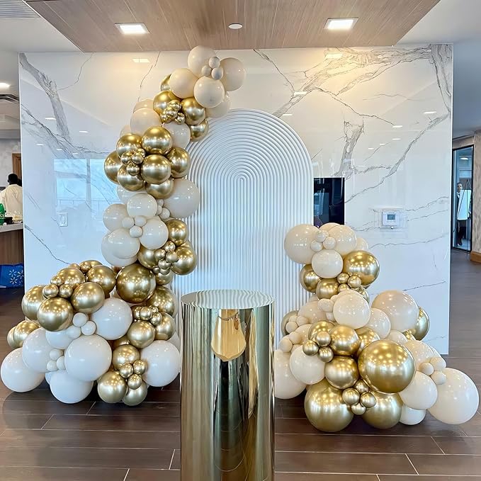 HILAVO White and Gold Balloon Arch Kit Nude White Beige Balloon Garland With Metallic Gold Party Helium Balloons Neutral Cream Balloon for Boho Wedding Baby Shower Bridal Engagement Birthday Decor