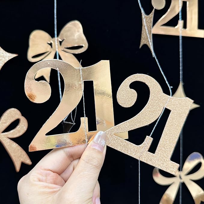 Glitter Champagne 21st Bow Birthday Decorations Champagne Conquette Bow Garland Streamer Banner Backdrop for Girls Happy 21st Birthday Finally Legal Cheers to 21 Years Old Anniversary Party Supplies