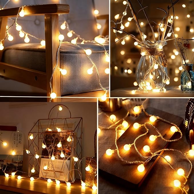 Globe String Lights 38ft 100 Led Indoor USB Ball String Lights Plug in Fairy Lights with Remote Timer Dimmable 8 Mode for Bedroom Dorm Birthday Party Camping Wedding Christmas Decorations, Warm White