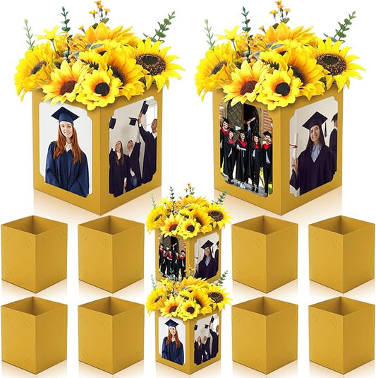 Spiareal 6 Pcs Graduation Box Centerpieces for Table 6/7 Inch Photo Frame Display Congrats Grad Party Favor Gift Picture Table Box Photo Props Frame for Graduation Decoration(Gold)
