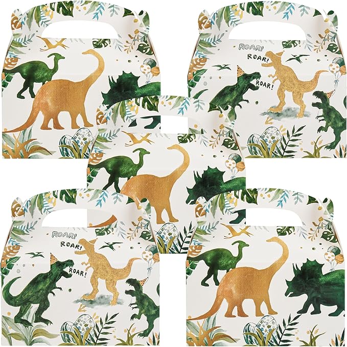 DjinnGlory 36 Pack Dinosaur ROAR Treat Boxes Gable Boxes Party Favor Gift Boxes for Baby Shower, Birthday Party Supplies Decoration, Small Business 6.18 x 3.58 x 3.38 Inches
