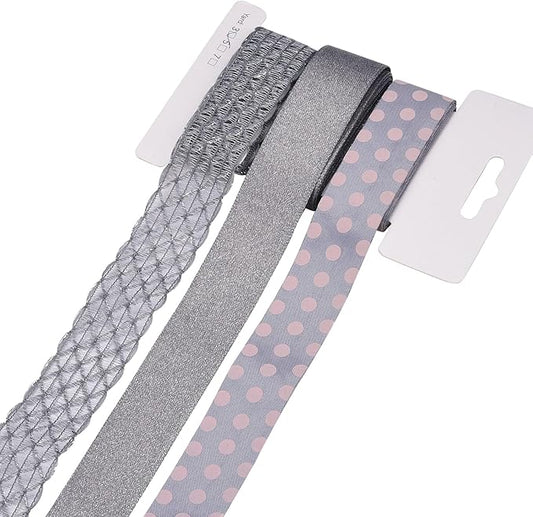BEEFLYING 3 Styles Grey Wire Edged Ribbons for Gift Wrapping, 25~28mm×2.7m Satin Ribbons Sheer Ribbons for Wedding Party Decoration Hair Bows Flower Designs Sewing and Craft, 9 Yards