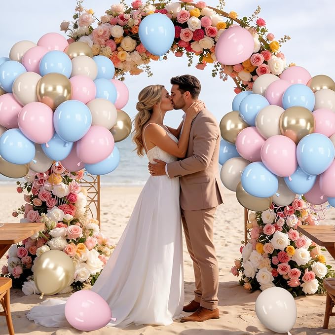 Ouddy Life 71pcs Gender Reveal Balloons Set, 12 inch Pastel Pink Blue Sand White Metallic Champagne Gold Latex Balloons for Boys Girls Baby Shower Gender Reveal Birthday Wedding Party Decorations