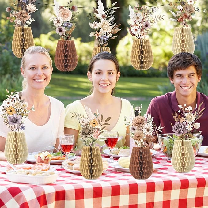 12 PCS Spring Boho Flower Honeycomb Centerpieces for Wildflower Party Table Decorations 3D Boho Floral Table Centerpieces Wildflower Tables Toppers for Wedding Birthday Baby Shower Party Home Decor