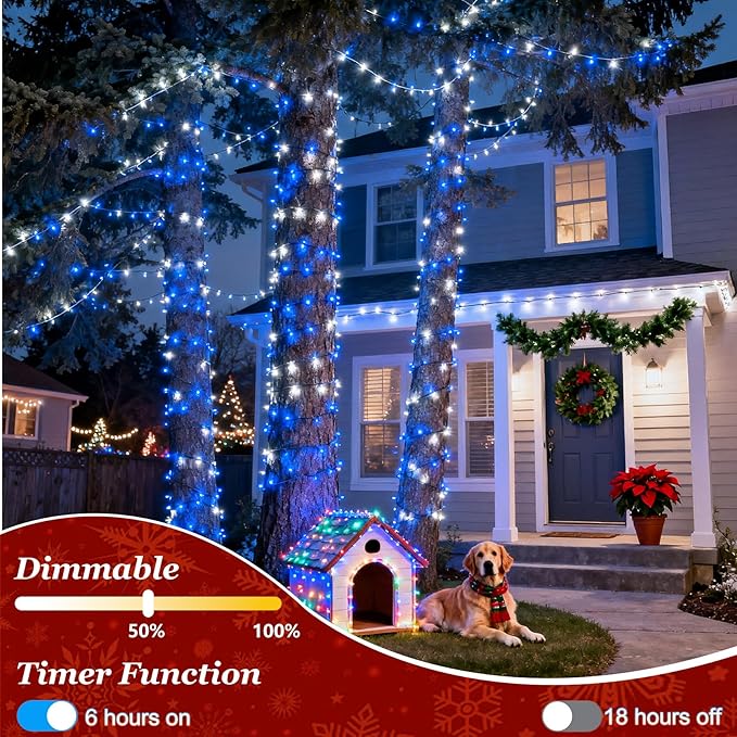 1500 LED 470FT Blue White Birthday Party Decorations Ocean Party Decor String Lights with 12 Modes Timer Dimmable, Waterproof Green Wire Christmas Lights Outdoor, Fairy Lights for Wedding Xmas