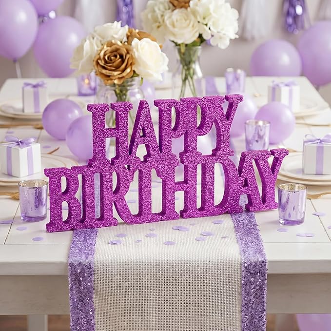 Novabright Happy Birthday Sign Centerpieces for Table Birthday Party Decorations for Women Bday Birthdays Themed Celebration Party Supplies(Purple,Glitter)