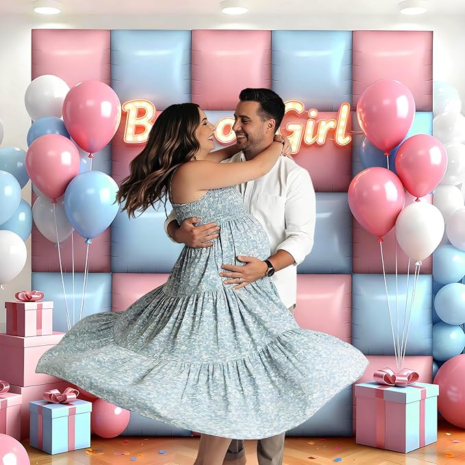 36Pcs Light Pink and Light Blue Square Foil Balloons Wall Backdrop, Double Sided Metallic Foil Balloons Tunnel Arch Garland Kit for Photo Booth Birthday Wedding Halloween Christmas Party Decorations