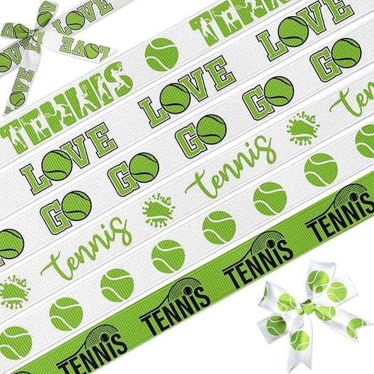6 Tennis Ribbon Variety Pack 5/8" Width, 18 Yards Grosgrain Ribbons for Hair Bows Crafts Gift Wrapping - Sports Ball Pattern Trim for Party Decorations DIY Sewing