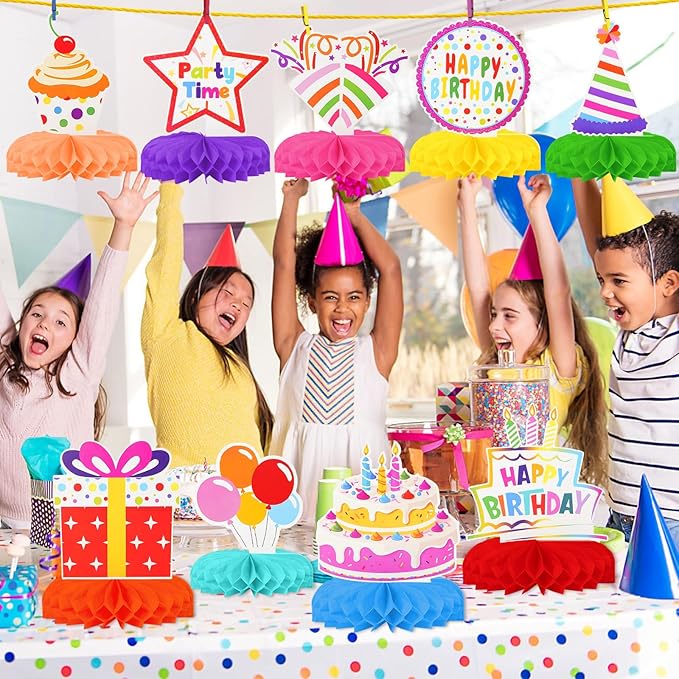 Happy Birthday Decorations, Rainbow Birthday Centerpieces for Tables, Birthday Table Centerpieces Decorations for Kids Party, Birthday Party Supplies (9 pcs)