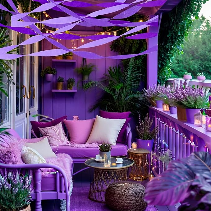 PheiLa Purple Crepe Paper Streamers 6 Rolls 492ft, Crepe Paper Birthday Decorations Purple Paper Party Streamers for DIY Gift Wrapping Wedding Holiday Party Decor, 1.77 Inch x 82 Ft/Roll