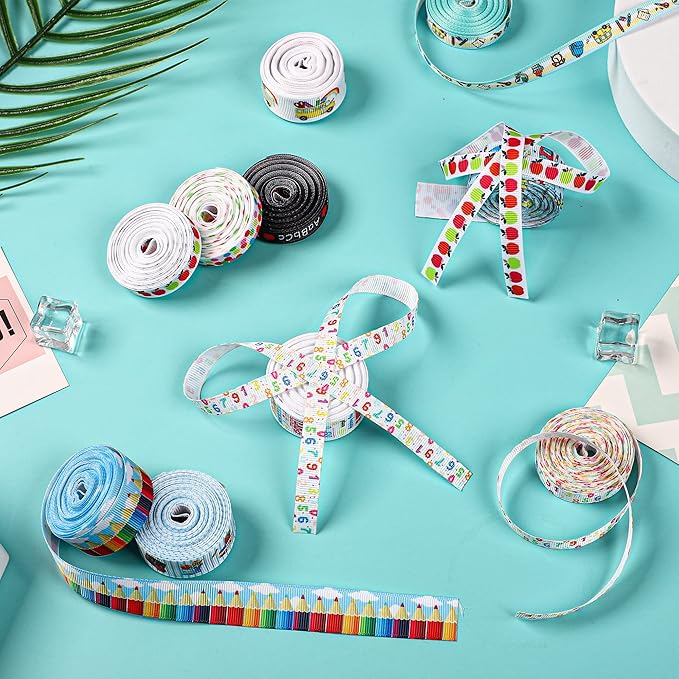 School Theme Ribbon Teacher Grosgrain Ribbons Decorative School Craft Ribbon for Back to School DIY Crafts Teacher Appreciation Gifts Wrapping 3/8, 4/5 Inch, 10 Rolls 50 Yards in Total