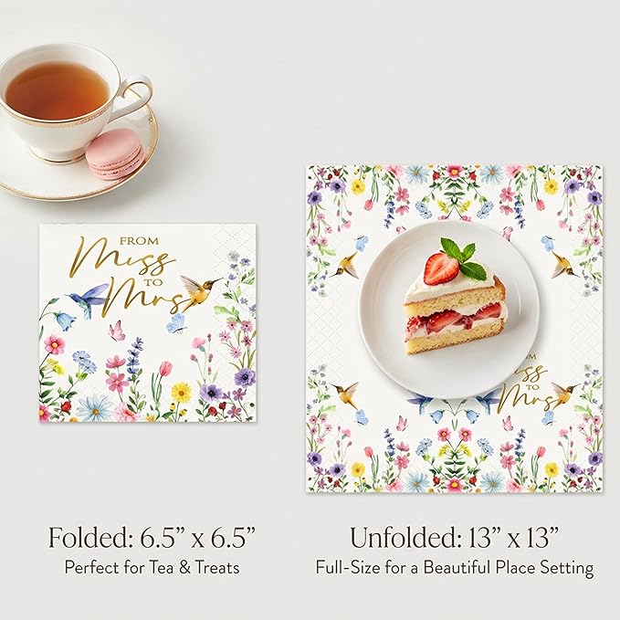 100 Pcs Paper Napkins Disposable, Miss to Mrs Floral Cocktail Napkins, Decorative Dinner Napkins Bulk, Guest Towels for Bathroom, Wedding, Bridal Shower & Engagement Party Decorations