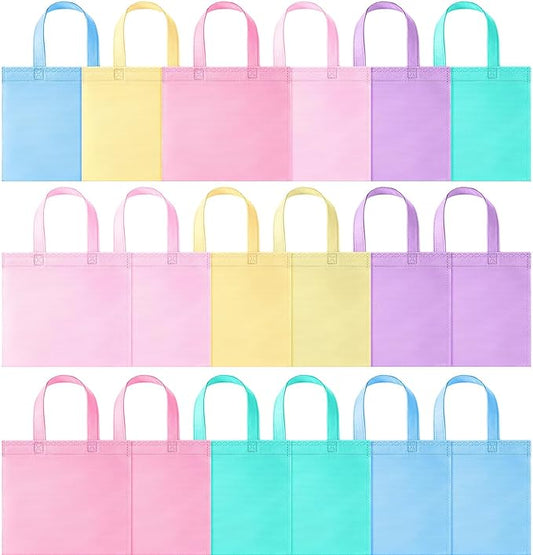 Sunnymove 18 Pcs Pastel Gift Bags Bulk with Handles, Small Non Woven Reusable Party Favor Bags, Treat Goodie Totes for Birthday, Baby Shower, Wedding, Bridal Shower, Graduation Supply