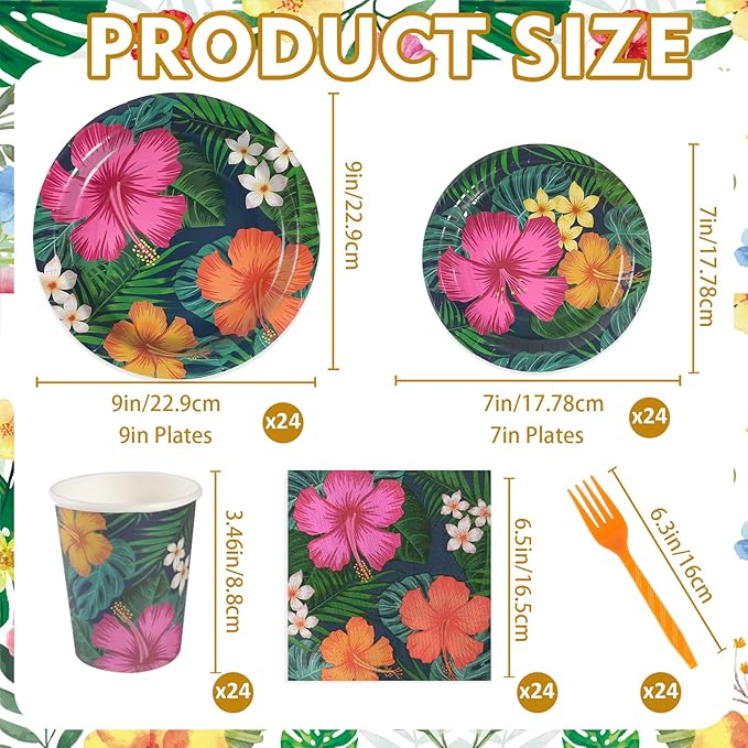 120 Pcs Tropical Hawaiian Aloha Party Supplies, 9 Inch & 7 Inch luau Party Paper Plates with Party Napkins and Disposable Plastic Forks for BBQs, Summer Party, Dinner, Wedding, Birthday, Picnic (Blue)