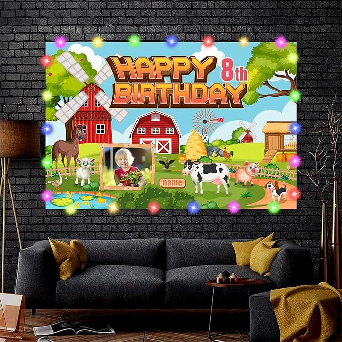 Custom Farm Birthday Party Decorations Supplies,Personalization Farm Animal Themed Birthday Party Decorations Supplies,Farm Theme Happy Birthday Banner Background