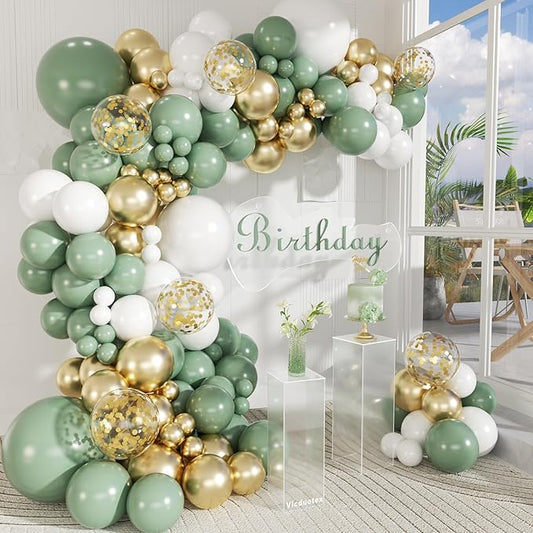 147pcs Sage Green Balloon Arch Kit, Sage Green and Gold White Balloons for Wedding Engagement Anniversary Bridal Shower Baby Shower Birthday Party Decorations