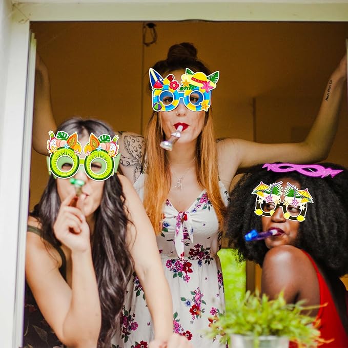 Moon Boat 60Pcs Hawaiian Luau Paper Glasses for Adults Bulk, Summer Beach Party Photo Props Hawaii Tiki Tropical Pool Sunglasses Decorations Supplies