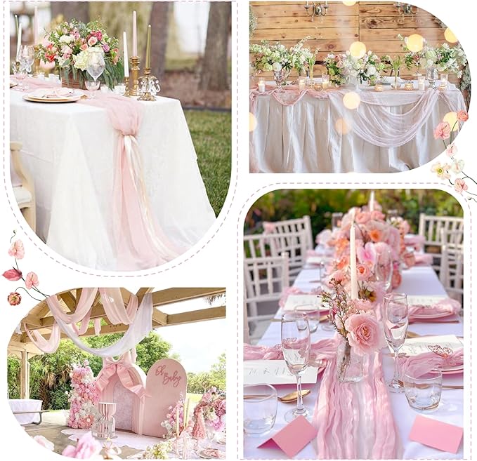 Sioloc 5 Pack Light Pink Cheesecloth Table Runner 120'' x 35'',Spring Easter Decor Soft Gauze Boho Wedding Table Decor for 10ft Table Birthday Party,Baby Shower, Bridal Shower, Home & Event Decor