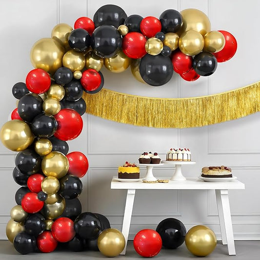 Katchon, Red Black and Gold Balloon Arch Kit - Huge, Pack of 90 | Black Red and Gold Balloons for Anniversary, Wedding and Birthday Decorations | Wedding Decor