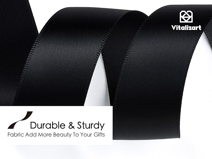Vitalizart Black Ribbon for Gift Wrapping 1" x 25Yd Double Face Continuous Functional Satin Ribbon for Crafts Silk Like Fabric Flower Bouquet Birthday Party Decorations Bridal Shower Wreath Hair