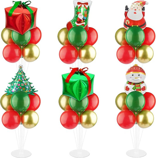 6 Set Christmas Balloon Table Centerpiece kit with Gift Box Santa Claus Foil Balloon Centerpiece Balloon Centerpiece for Tables Balloon Holder Decoration for Xmas Holiday Birthday Party New Year Decor