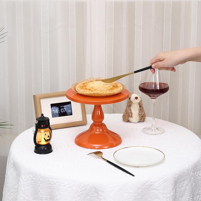 Set of 3 Orange Cake Stands, Metal Round Cake Holder Dessert Pie Pizza Display Stand 8" 10" 12" Serving Tray Halloween Decoration for Wedding Celebration Party Birthday Baby Shower