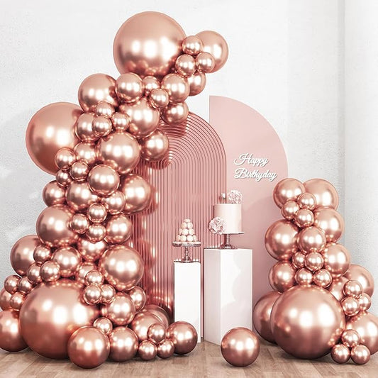 RUBFAC 135pcs Rose Gold Balloons Different Sizes 18 12 10 5 Inches, Latex Balloon Garland Arch Kit for Birthday Party Valentine's Day Baby Shower Graduation Wedding Holiday Decoration