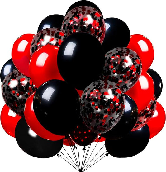 Firomi Red Black Latex Balloons 12 Inch 70 pack Set Black and Red Confetti Balloons for Birthday Wedding Party (with 2 Ribbons)