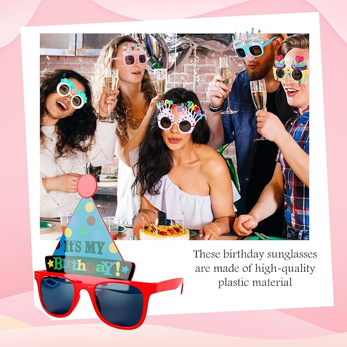14 Pack Birthday Glasses Funny Plastic Birthday Eyeglasses Happy Birthday Party Sunglasses for Birthday Party and Photo Booth Props