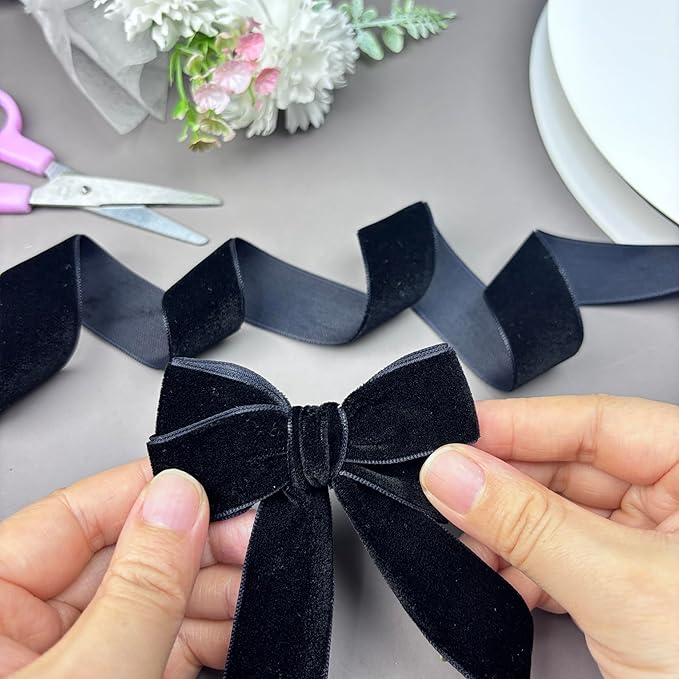 Black Velvet Ribbon, Vintage Christmas Velvet Ribbon for Gift Wrapping Christmas Tree Ornaments, 3 Rolls 3/8, 5/8, 1 inch Wide, 30 Yards Totally, Craft Ribbons Trim for Wedding Invitations, Wreaths