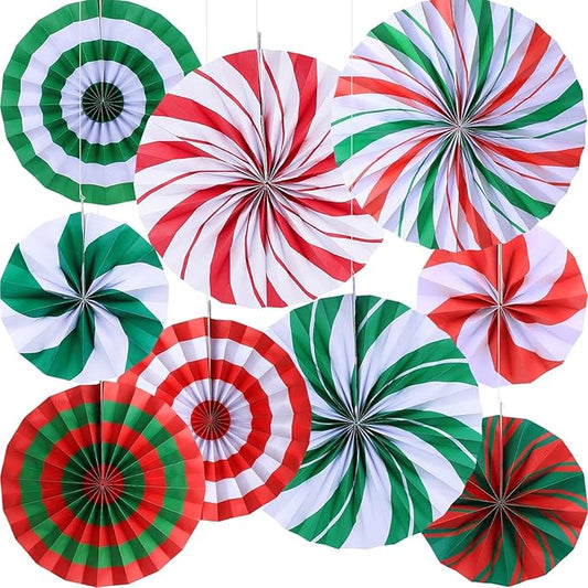 Christmas Hanging Honeycomb Round Colorful Candy Paper Fans Decoration Winter Theme Tissue Paper Fan Garland for Shower Birthday Graduation Wedding Party Supplies 9 Count