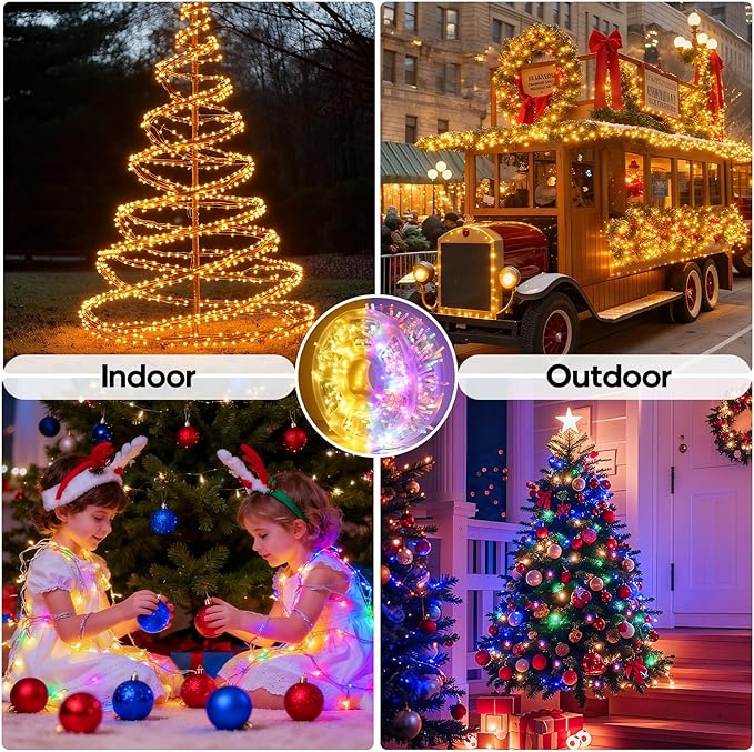 128FT 300 LED Christmas String Lights, Color Changing String Lights, Outdoor Waterproof Twinkle Lights, 11 Lighting Modes, Timing, Christmas Decoration-Multicolor to Warm White