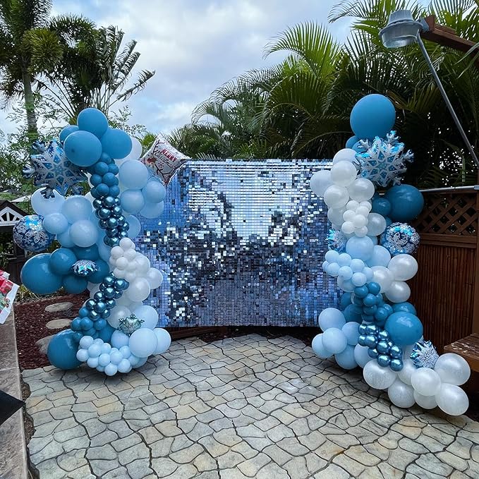 Blue and White Latex Balloons, 60pcs 12 Inches Metallic Blue and White Confetti Balloons with 1 Ribbon for Bridal Shower, Birthday, Baby Shower Party Decorations
